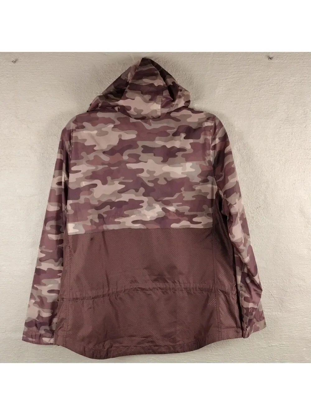Eddie Bauer Rose Multicolored Camo Long Sleeve Hood Zip Up Light Rain Jacket